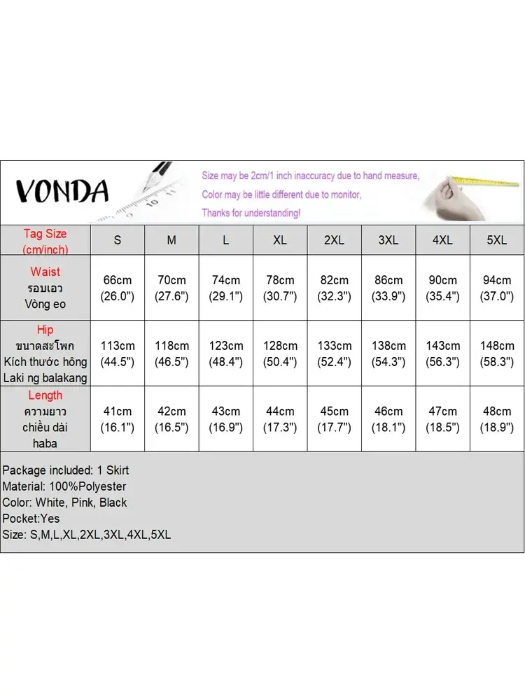 VONDA 2025 Summer Women Bohemian Skirts Party Pleated Skirts Fashion Pockets Beach Casual Loose Solid Color Bottoms Oversized