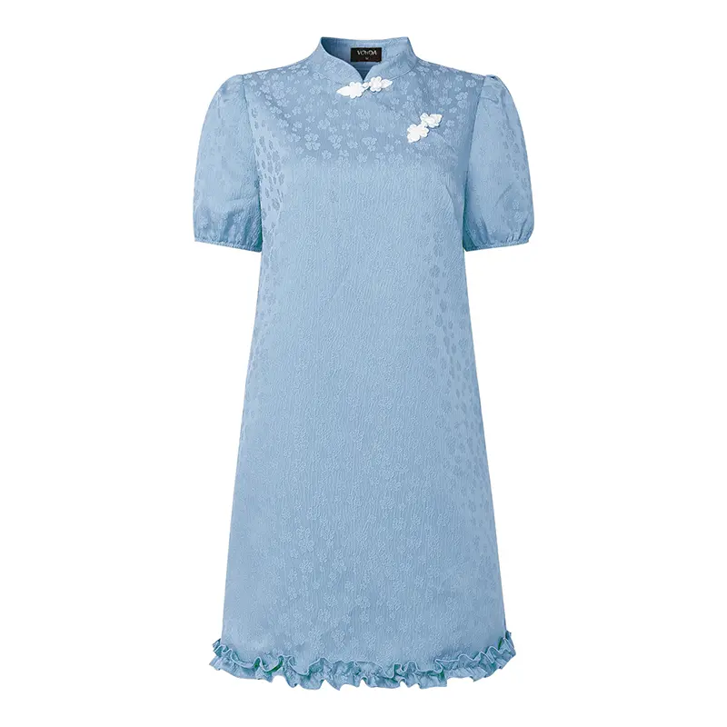 VONDA Elegant OL Dress Women Stand Collar Short Puff Sleeve Buttons Mini Dresses Casual 2025 Summer Fashion Solid Color Vestidos