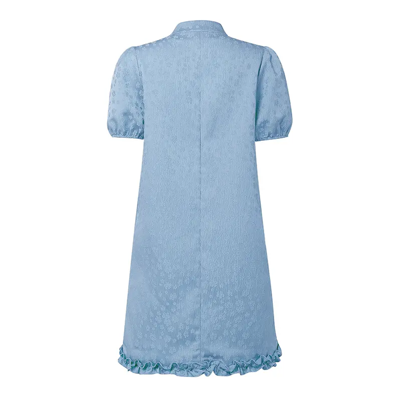 VONDA Elegant OL Dress Women Stand Collar Short Puff Sleeve Buttons Mini Dresses Casual 2025 Summer Fashion Solid Color Vestidos
