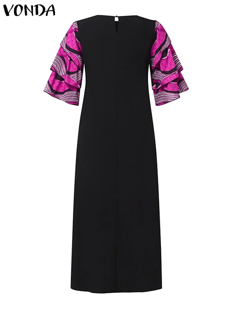 VONDA Women Summer Maxi Dress 2025 Vintage Casual Flare Sleeve Floral Printed Bohemian Layered Sundress Oversized Long Vestidos