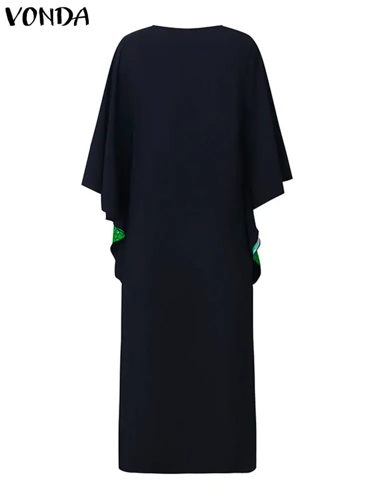 Plus Size VONDA Women Summer Bohemian Dresses 2025 Printed Vestidos Oversize Long Sleeve Causal Loose Maxi Sundress Long Robe