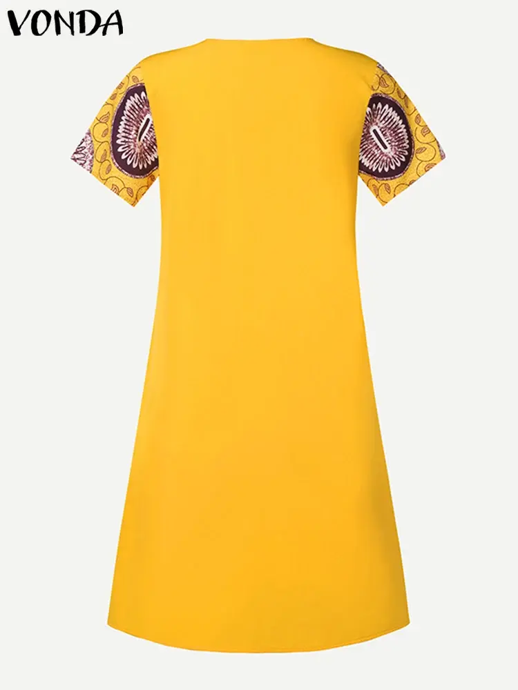 Plus Size 5XL VONDA Women Summer Dress 2025 Bohemian Mini Dress Sexy Party Printed Sundress Elegant Office Vestido Loose Robe