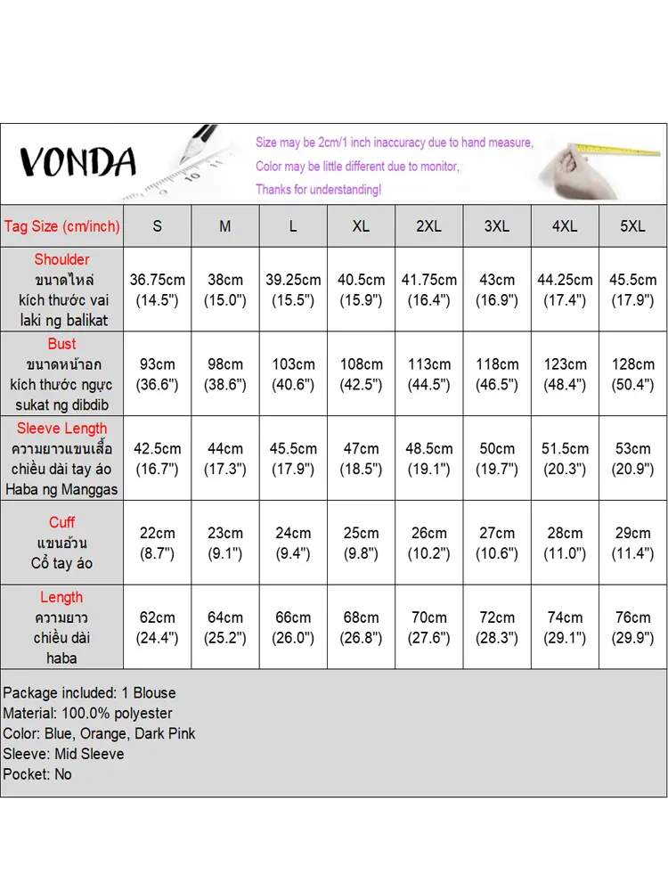 VONDA Women Solid Color Blouse 2025 Casual Flare Sleeve Tops Bohemian Blusas Ruffled Shirts Elegent Female Summer Tunic Oversize