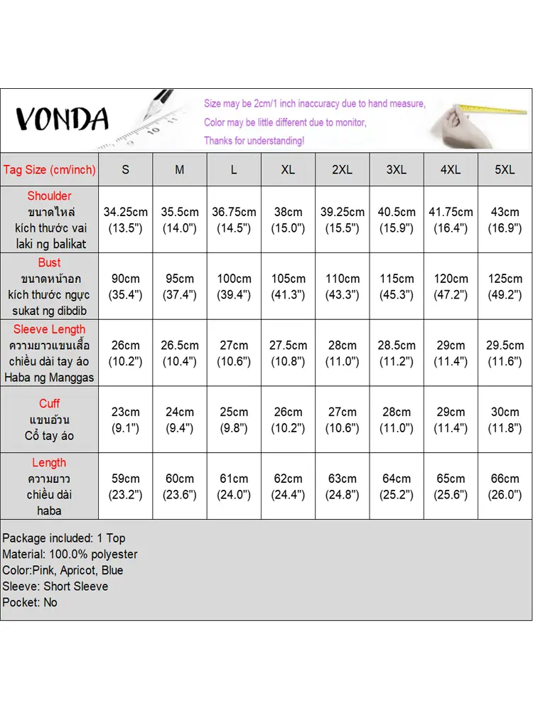 VONDA Summer Tops Women Blouse Striped Tops Fashion V Neck  Irregular Hem Blusas Streetwear Tee Female Tunic Oversize