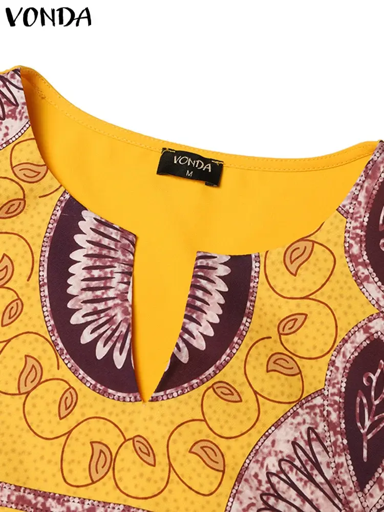 Plus Size 5XL VONDA Women Summer Dress 2025 Bohemian Mini Dress Sexy Party Printed Sundress Elegant Office Vestido Loose Robe