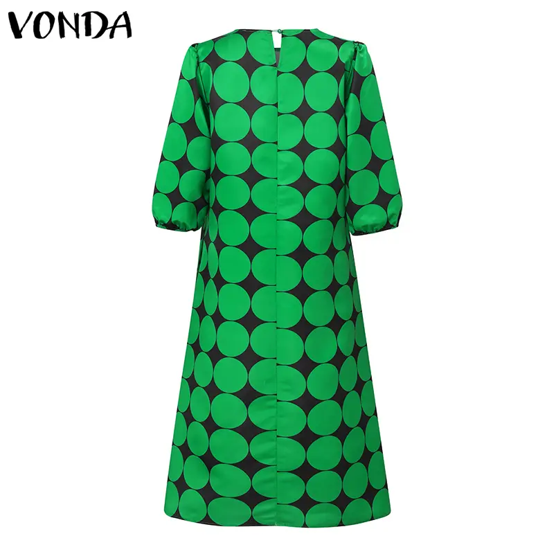 VONDA Elegant Women Party Long Dress 2025 Summer Bohemian Dot Point Printed Sundress Puff Sleeve Loose Casual Robe Holiday Femme