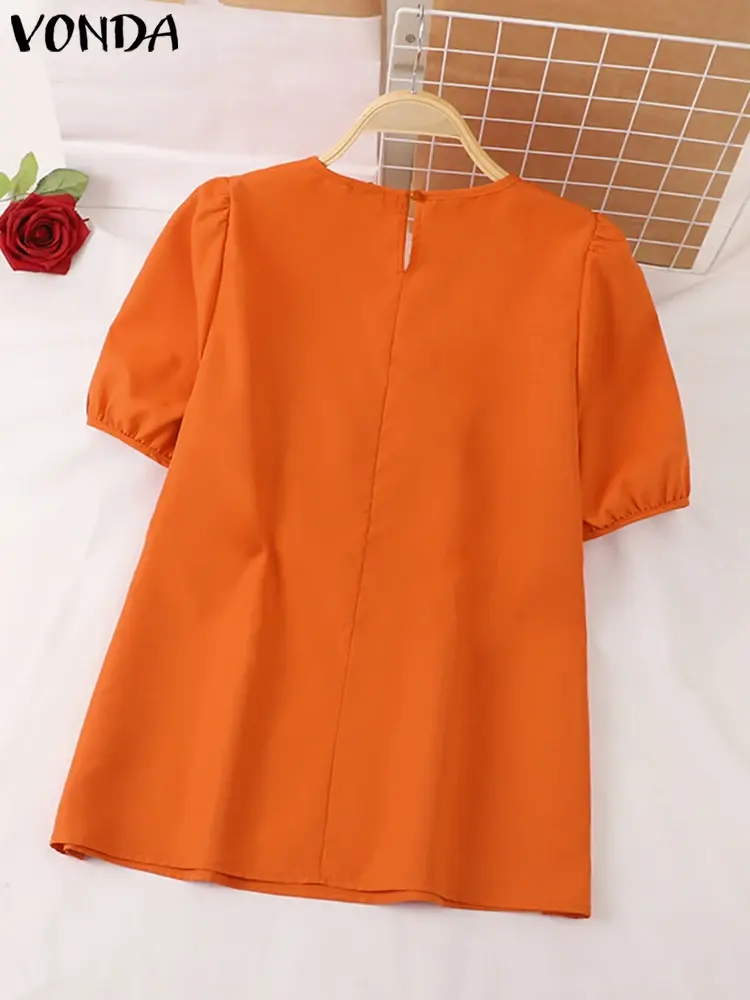 VONDA Women Elegant Tops 2025 Summer Blouse Casual Tunic Fashion Short Puff Sleeve Solid Color Shirts Loose Blusas Femininas