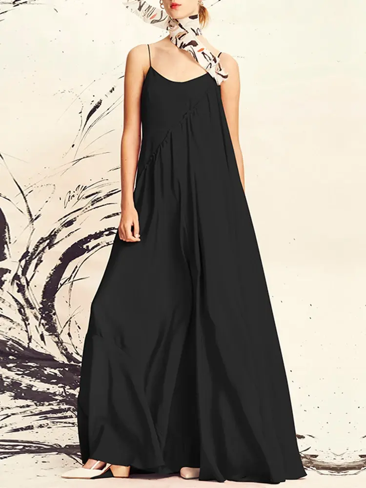 VONDA Women Summer Long Dress 2025 Sexy Spaghetti Strap Sleeveless Maxi Dress Casual V Neck Loose Beach Vestido Bohemian Robe