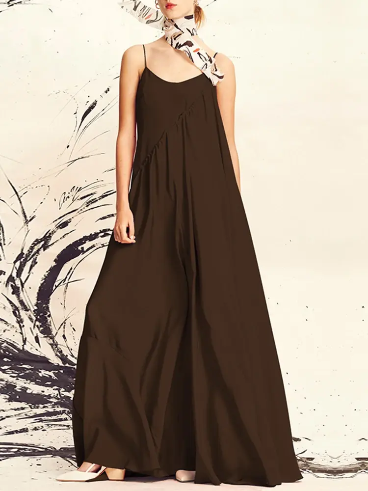 VONDA Women Summer Long Dress 2025 Sexy Spaghetti Strap Sleeveless Maxi Dress Casual V Neck Loose Beach Vestido Bohemian Robe