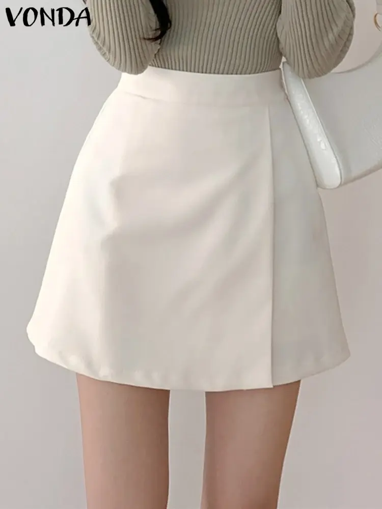 VONDA Women Fashion Skirts 2025 Summer High Waist Elegant Office Short Mini Skirts Casual Pleated Solid Color A-Line Vestidos