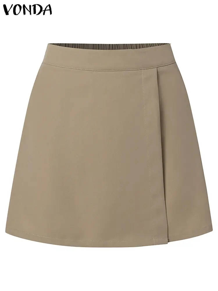 VONDA Women Fashion Skirts 2025 Summer High Waist Elegant Office Short Mini Skirts Casual Pleated Solid Color A-Line Vestidos