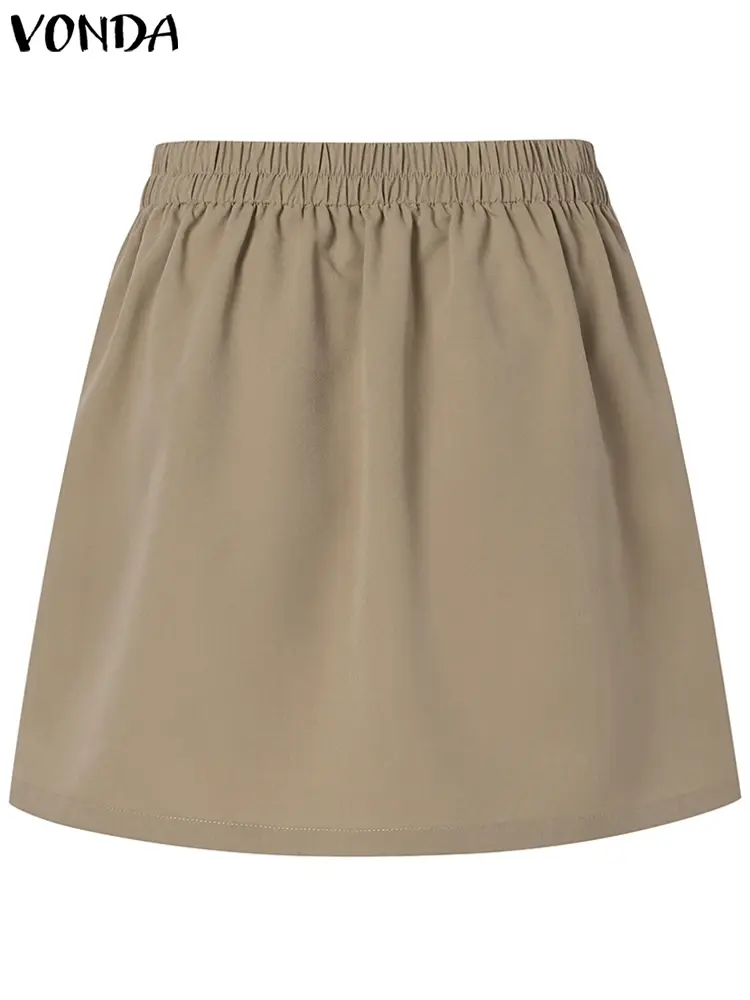 VONDA Women Fashion Skirts 2025 Summer High Waist Elegant Office Short Mini Skirts Casual Pleated Solid Color A-Line Vestidos