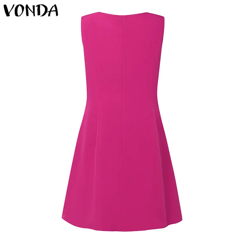 VONDA Sexy Mini Dress Women Summer Bow Elegant Party Sundress 2025 Fashion Sleeveless Office Lady Vestidos Casual Solid Robe