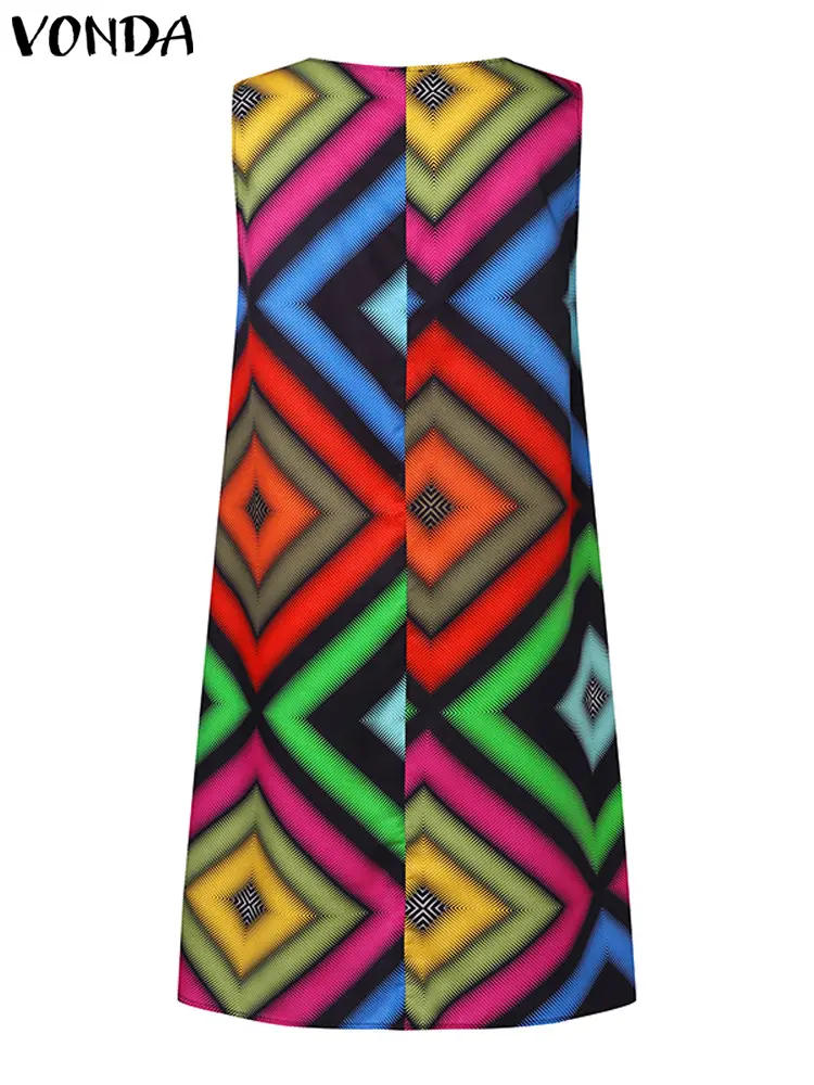 VONDA Summer Women Mini Dress 2025 Bohemian Printed Sexy Sleeveless Tank Party Sundress Casual Loose Beach Vestidos Oversized