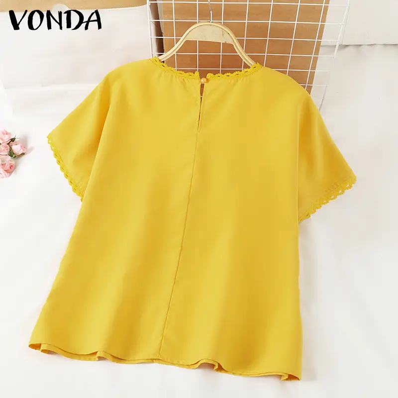 VONDA 2025 Fashion Summer Women Blouses Casual Solid Color Shirts Short Sleeve Buttons Tunic Loose Tops Korean Blusas Femininas