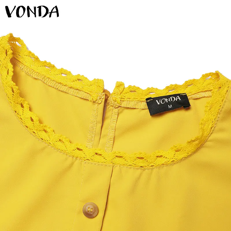 VONDA 2025 Fashion Summer Women Blouses Casual Solid Color Shirts Short Sleeve Buttons Tunic Loose Tops Korean Blusas Femininas