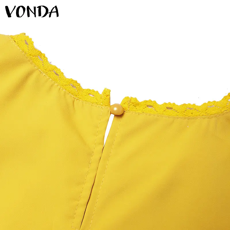 VONDA 2025 Fashion Summer Women Blouses Casual Solid Color Shirts Short Sleeve Buttons Tunic Loose Tops Korean Blusas Femininas
