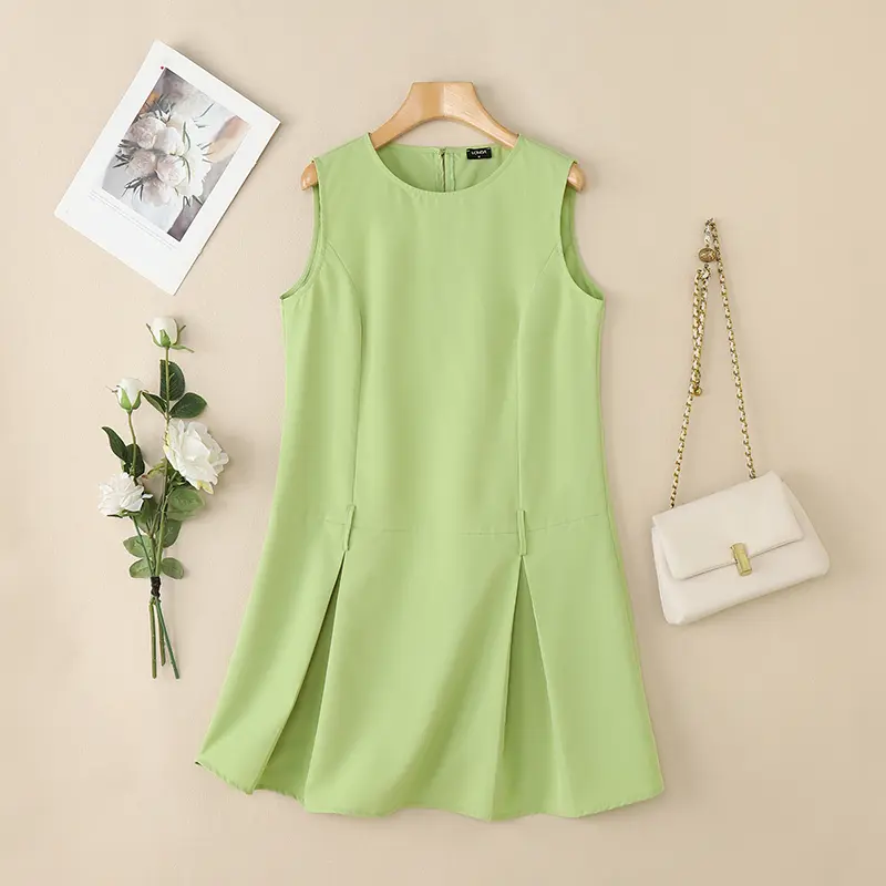 VONDA Sexy Sleeveless Mini Dress Women Summer Sundress Round Neck Casual Solid Pleated Loose Party Elegant Office Lady Vestidos