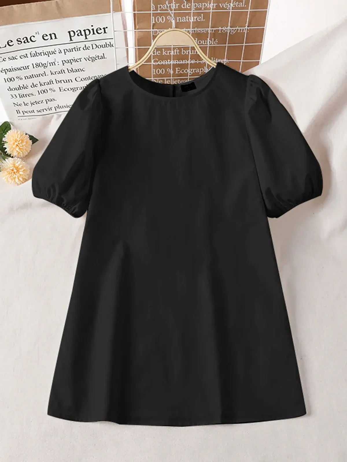 VONDA Women Summer Mini Dress 2025 Beach Sundress Casual Short Puff Sleeve Solid Robe O Neck Loose Pleated Party Vestidos Femme