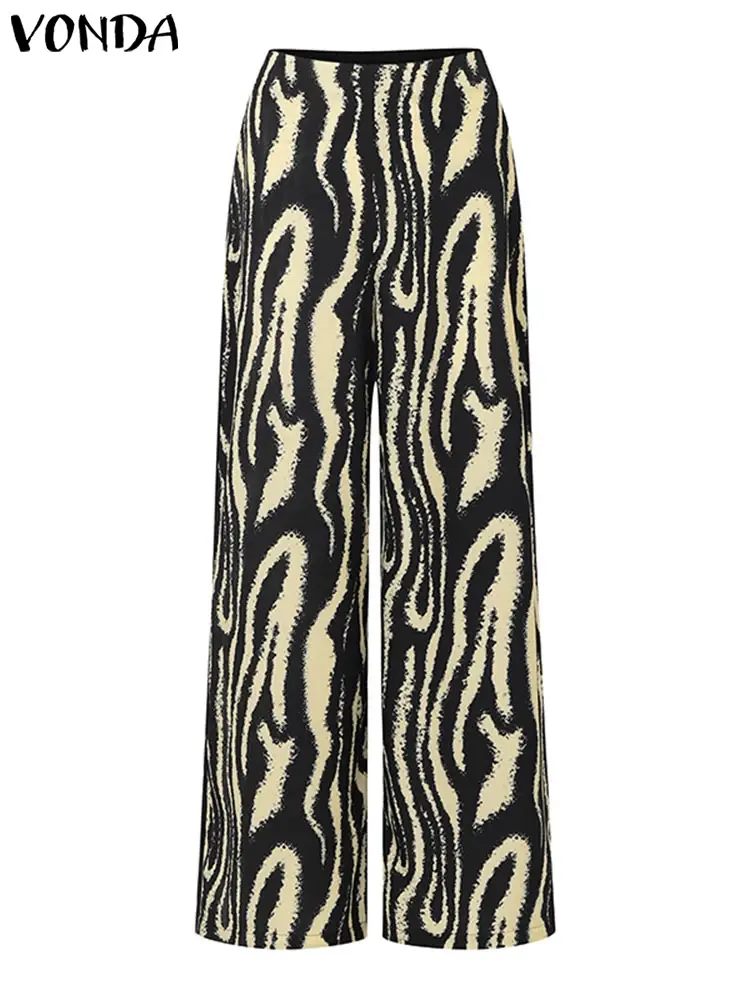 VONDA Women Summer Suits Sets 2025 Zebra-stripe Bohemian Printed 2PCS Skew Collar Sexy Top and High Waist Pants Casual Sets