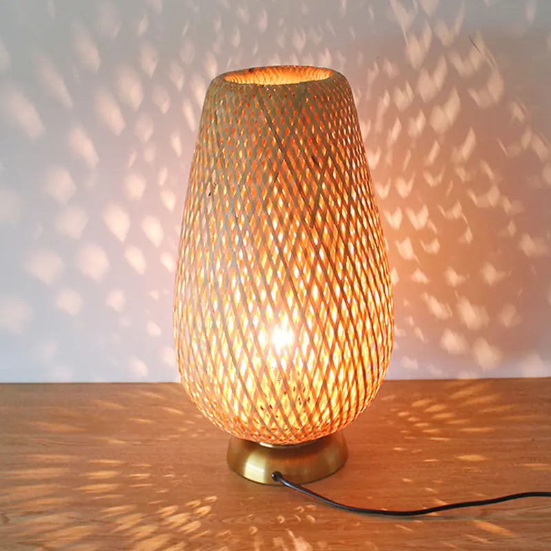 Bamboo Handicraft Weaving Bedroom Desk Lamp Study Desk Lamp Bedside Table Lamp Bar Table Living Room Decoration Warm Bamboo Lamp