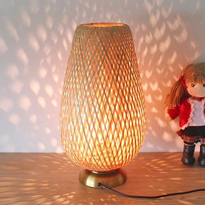 Bamboo Handicraft Weaving Bedroom Desk Lamp Study Desk Lamp Bedside Table Lamp Bar Table Living Room Decoration Warm Bamboo Lamp