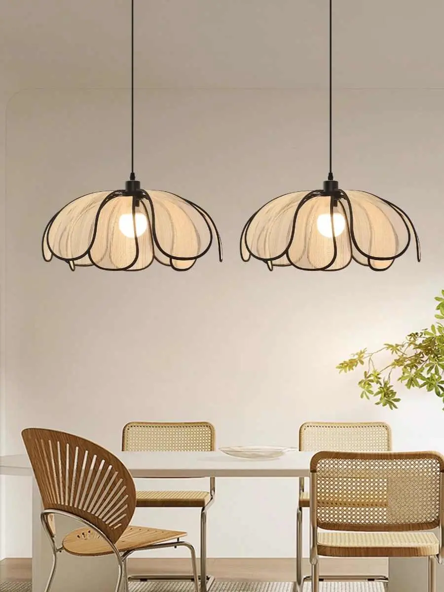 Vintage Hand-Woven Lotus Dining Room Chandelier Bedroom Living Room Lamp European And American art Atmosphere lighting Lamps E27