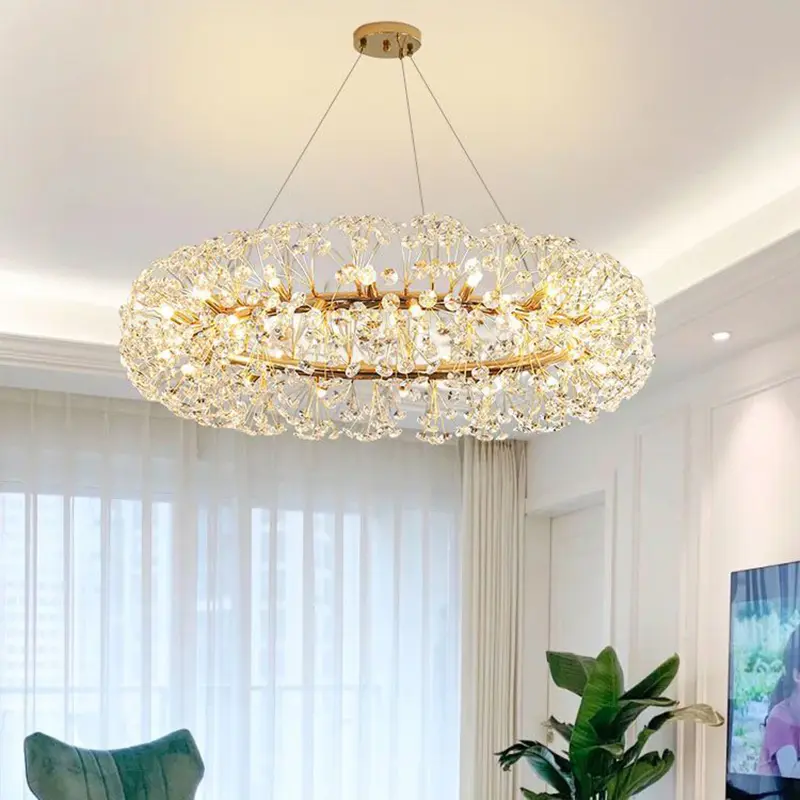 French European Luxury Gold Crystal Lamp Living Room Dining Room Pendant Dandelion Lighting Brand Store Decorative Lamp