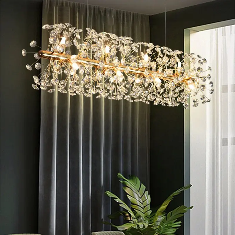 French European Luxury Gold Crystal Lamp Living Room Dining Room Pendant Dandelion Lighting Brand Store Decorative Lamp