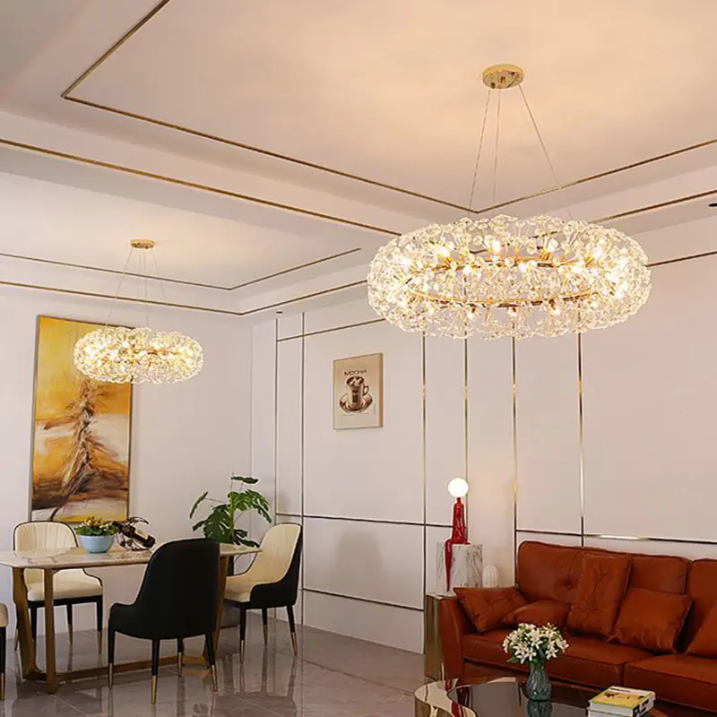 French European Luxury Gold Crystal Lamp Living Room Dining Room Pendant Dandelion Lighting Brand Store Decorative Lamp