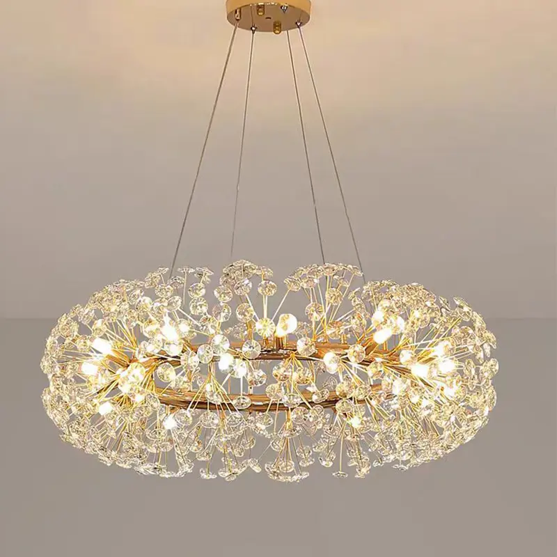 French European Luxury Gold Crystal Lamp Living Room Dining Room Pendant Dandelion Lighting Brand Store Decorative Lamp
