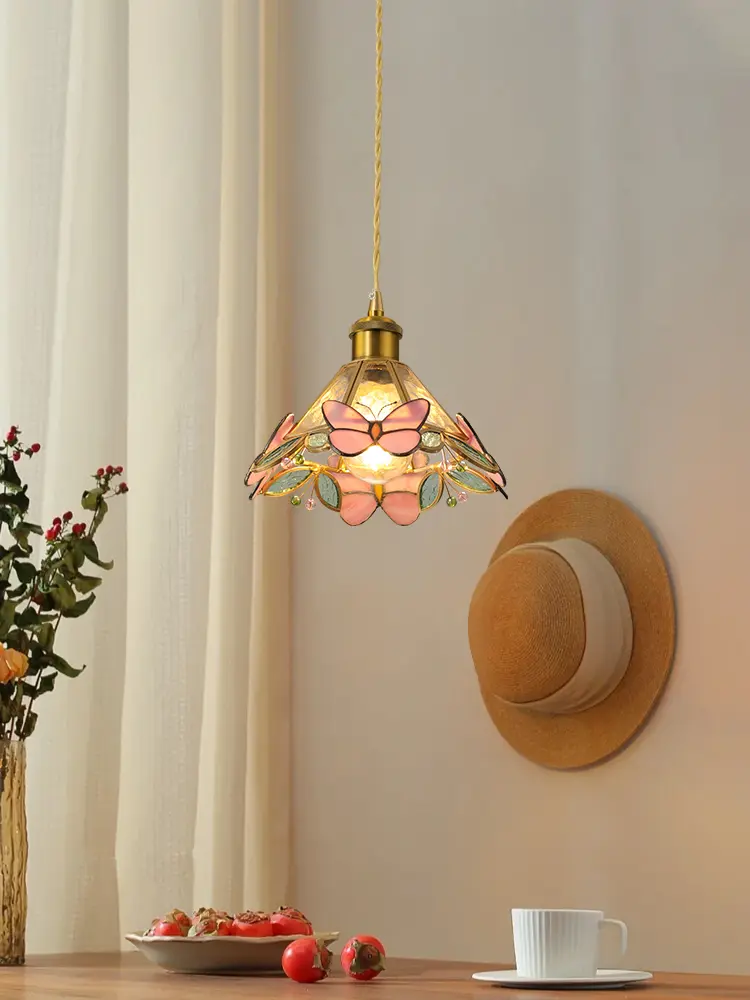 European And American Antique Tiffany French Colorful Glass Chandelier Bedroom Bedside Lighting Atmosphere Lighting Chandelier