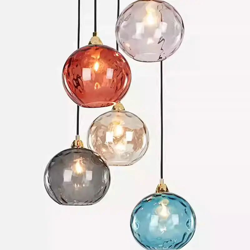 Nordic Modern Colored Water-Patterned Glass Spherical Dining Room Chandelier Bedroom Bedside Table Chandelier Shop Chandelier
