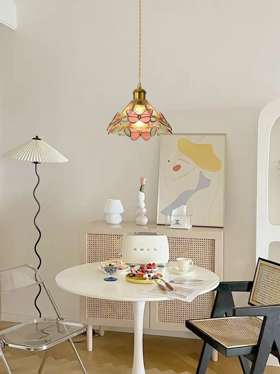 European And American Antique Tiffany French Colorful Glass Chandelier Bedroom Bedside Lighting Atmosphere Lighting Chandelier