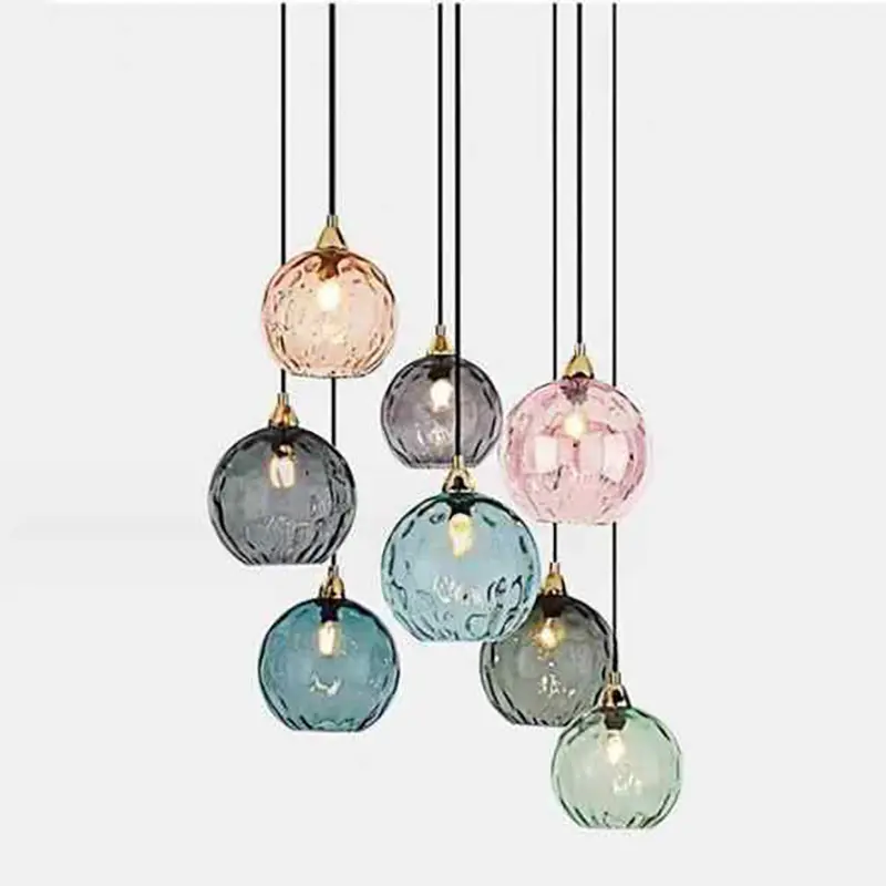 Nordic Modern Colored Water-Patterned Glass Spherical Dining Room Chandelier Bedroom Bedside Table Chandelier Shop Chandelier