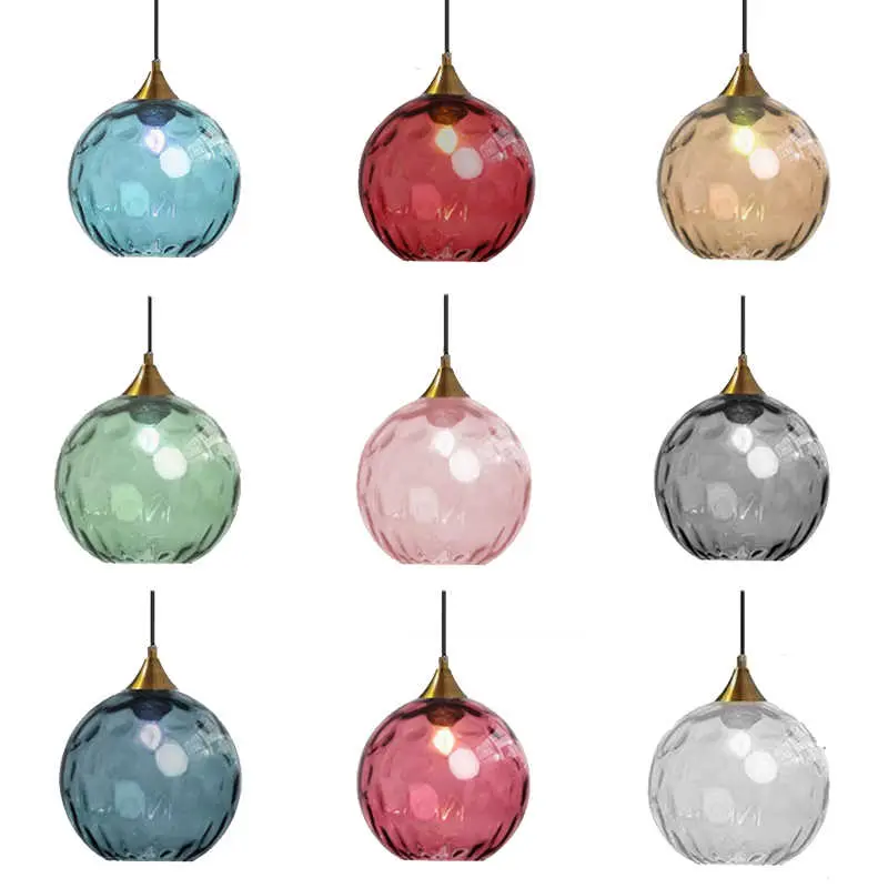 Nordic Modern Colored Water-Patterned Glass Spherical Dining Room Chandelier Bedroom Bedside Table Chandelier Shop Chandelier