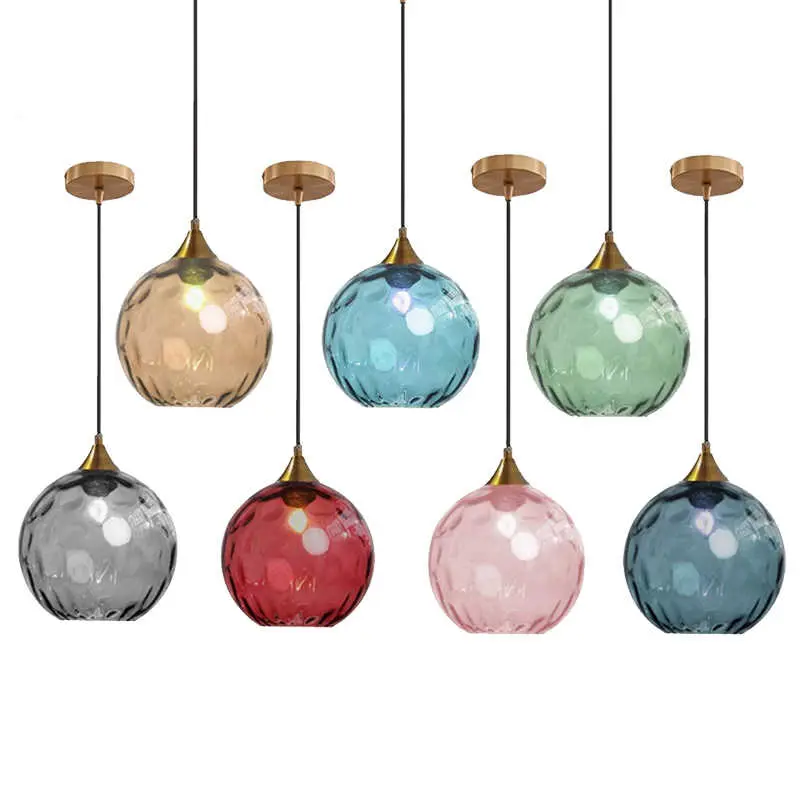 Nordic Modern Colored Water-Patterned Glass Spherical Dining Room Chandelier Bedroom Bedside Table Chandelier Shop Chandelier