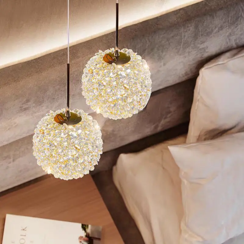 Swiss Modern Luxury K9 Crystal Octagonal Beads Handmade Beaded Dining Room Bed long Line Small Chandelier French Wall Lamp