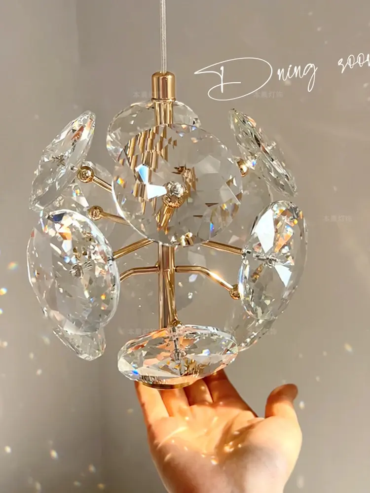 Modern Luxury High Purity K9 Crystal Bedroom Bedside Restaurant Long Line Small Pendant Light Bauhinia Crystal Light Warm G4
