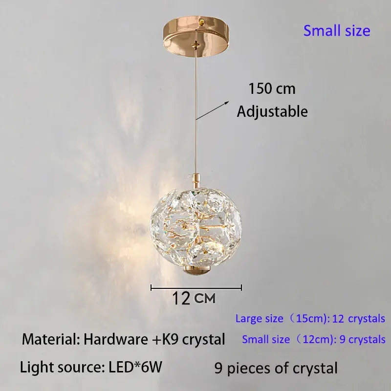 Modern Luxury High Purity K9 Crystal Bedroom Bedside Restaurant Long Line Small Pendant Light Bauhinia Crystal Light Warm G4