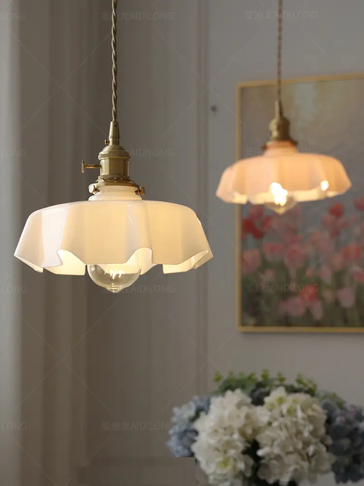 Minimalist glass restaurant pendant light Nordic cream style flower bar table lamp coffee shop booth d