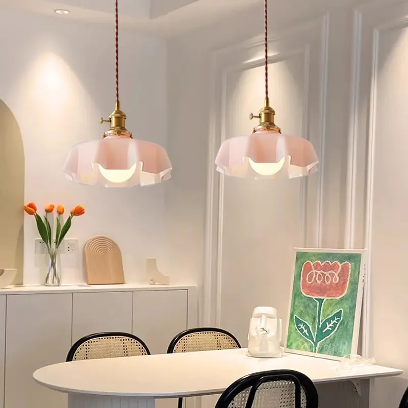Minimalist glass restaurant pendant light Nordic cream style flower bar table lamp coffee shop booth d