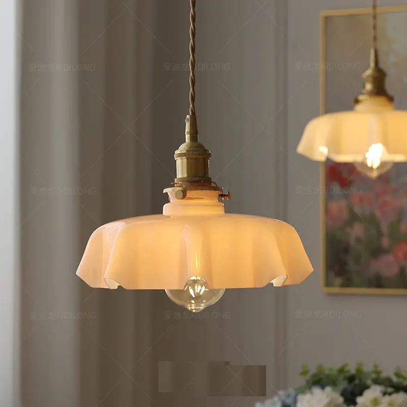 Minimalist glass restaurant pendant light Nordic cream style flower bar table lamp coffee shop booth d