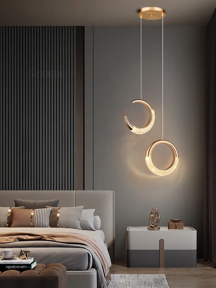 Light Luxury Bedroom Bedside Small Pendant Light Modern Long Line Restaurant Study Light Net Red Creative Moon Corridor Light
