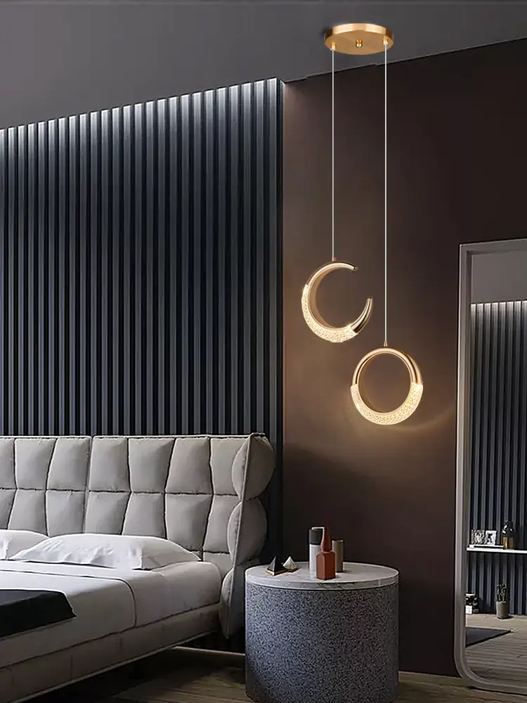 Light Luxury Bedroom Bedside Small Pendant Light Modern Long Line Restaurant Study Light Net Red Creative Moon Corridor Light