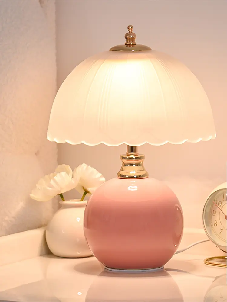 Ceramic Glass Mushroom Table Lamp Bedroom Bedside Table Lamp Desktop Reading Small Book lamp Children's Room Ambient Light