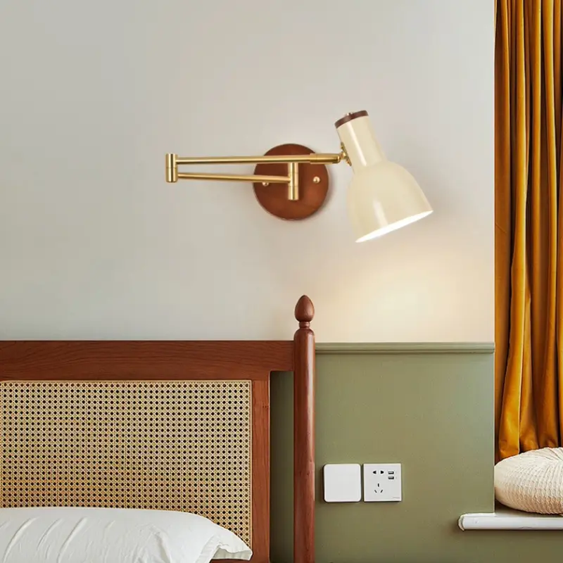 Reversible Angle Retro Walnut Color Solid Wood Wall Light Bedroom Dining Room Universal Swing Wall Light E27 Reading Work Light