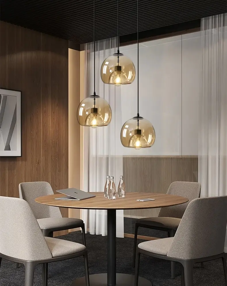 Retro Glass Dining Room Bedroom Living Room Chandelier Amber Lighting Lamp E27 Coffee Shop Atmosphere Art study Studio Lamp