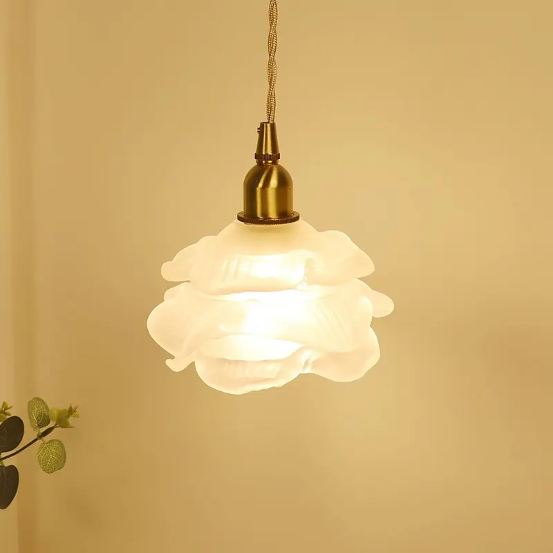 Modern Glass rose Flower-shaped Long Line Bedroom Bedside Sable Chandelier and Small Dining Room Chandelier for Warm Lighting