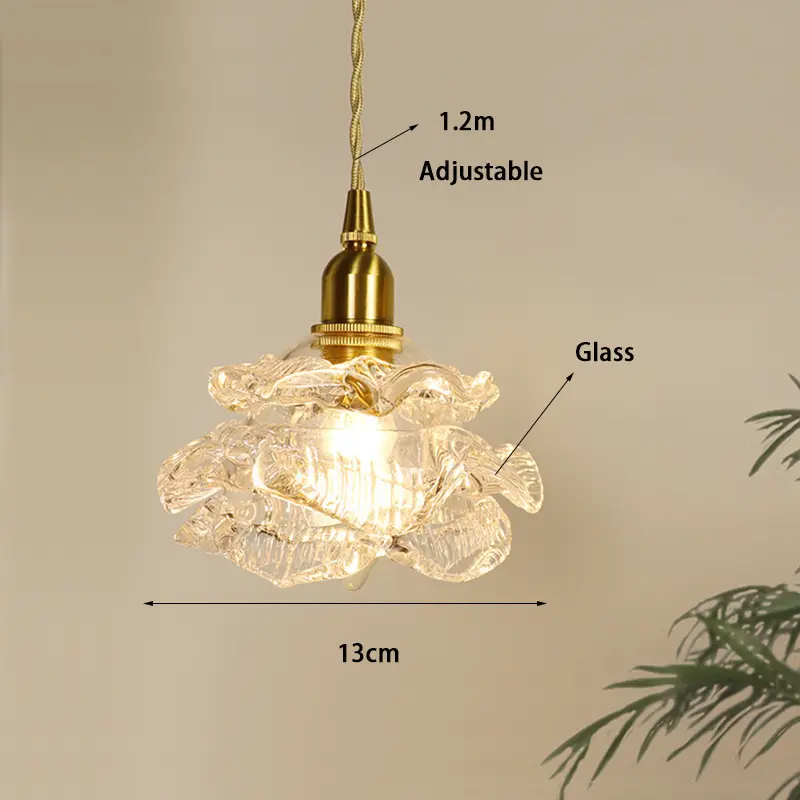Modern Glass rose Flower-shaped Long Line Bedroom Bedside Sable Chandelier and Small Dining Room Chandelier for Warm Lighting